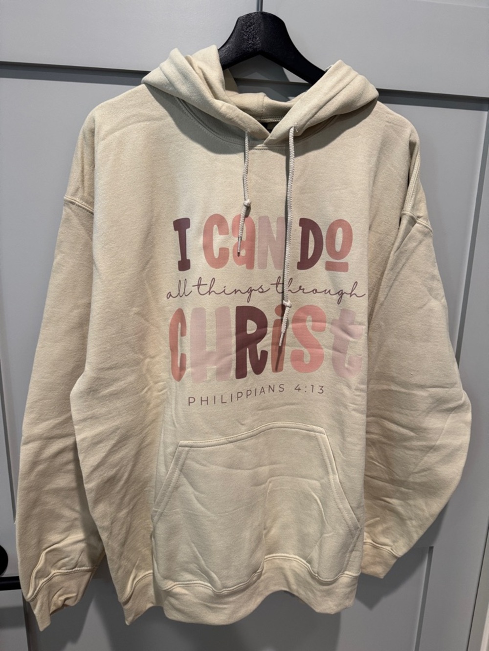 Gildan Cream Hoodie with Pink Graphic "I Can Do"